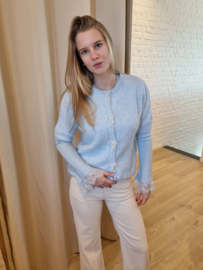 fijn truitje met kanten mouwen lichtblauw