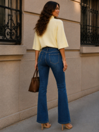 Donkerblauwe bootcut jeans dames - high waist flared jeans dark blue denim