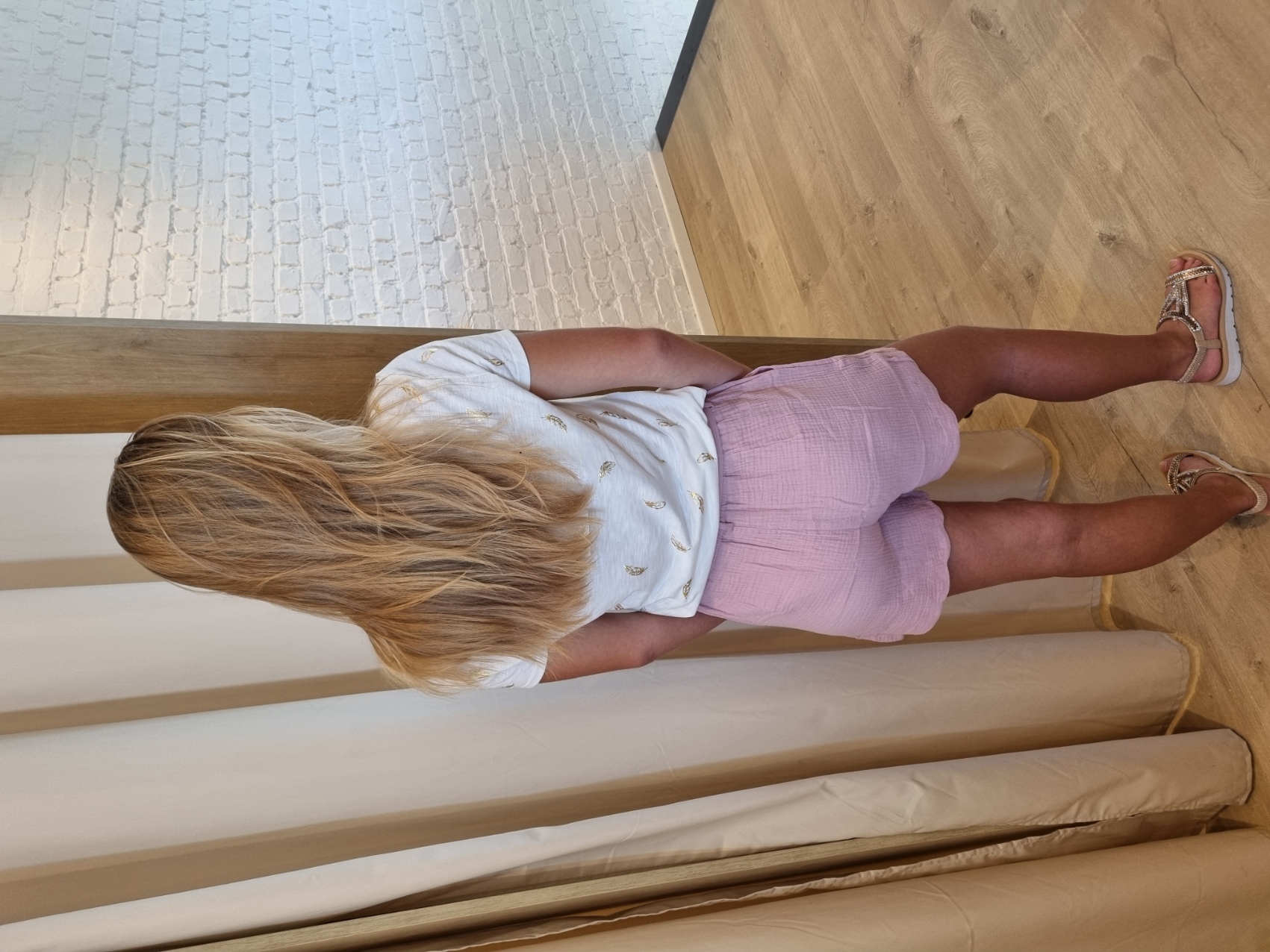 katoenen short met bindlintje roze