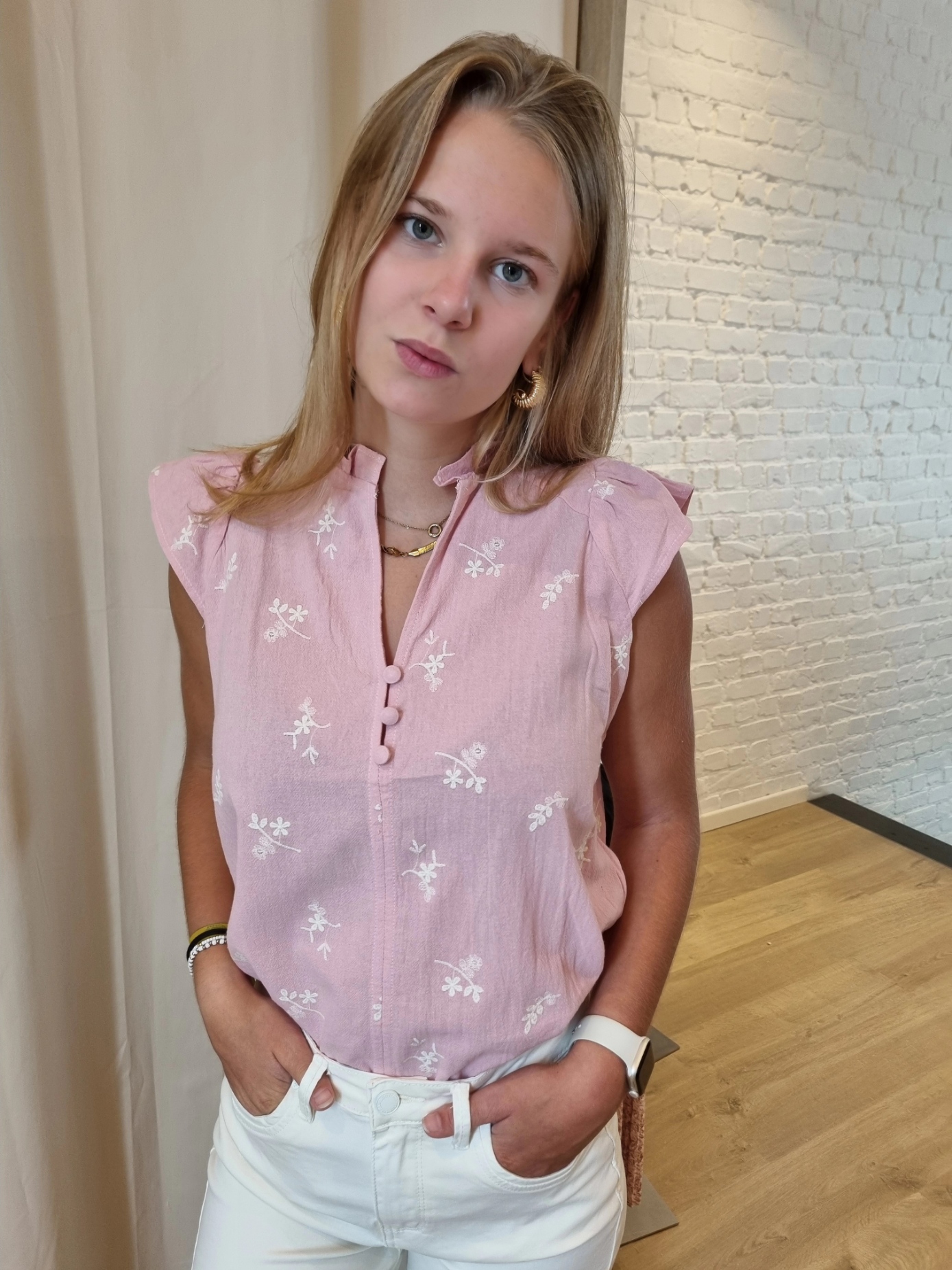 romantisch bloesje met knoopjes in oud roze
