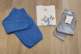 T-shirt vlinder blauw / roze (maat M/L)