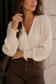 Ecru blouse met gouden details