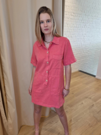 stevige katoenen jurk met zakje koraal