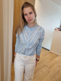 jeansblauw hemdje met kanten afwerking