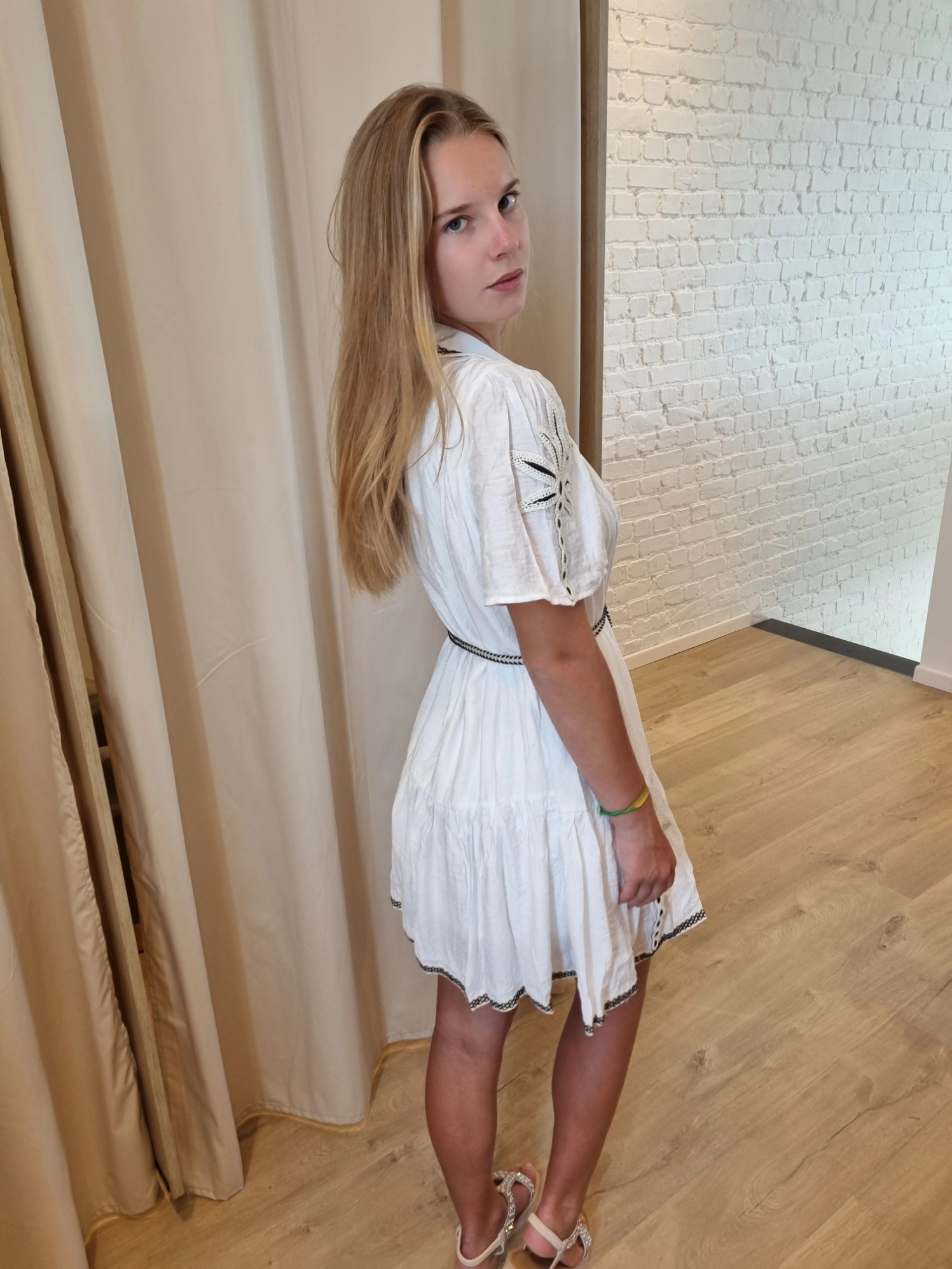 bohemian jurk palm met bindlintje en mouwtjes