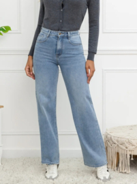 FR hoge taille wide fit met broderiedetail jeansblauw