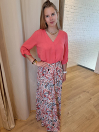 blouse met V-hals en 3/4 mouw JDY koraal