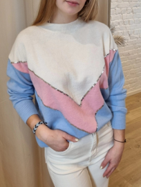 trui met kleurvlakken en glitterstreep