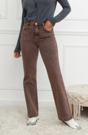 FR hoge taille wide fit met sierdetail chocolat