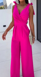 jumpsuit met strikjes aan de schouders fuchsia