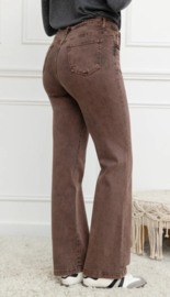 FR hoge taille wide fit met sierdetail chocolat