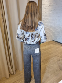 hemd satijn met bloemenprint beige