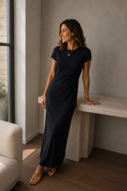 JDYAVA S/S O-NECK DRESS JRS DIA zwart