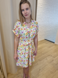jurk met bindlintje en bloemenmotief geel KILKY