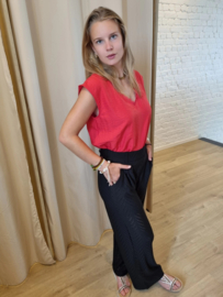 JDYTRAIN S/L LACE V-NECK TOP WVN DIA rood