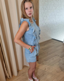 jeans playsuit met ruffles