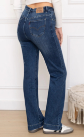 Folyrose LESLIE FIT donkerblauw - dark blue jeans - hoge taille STRAIGHT FIT- WIDE LEG