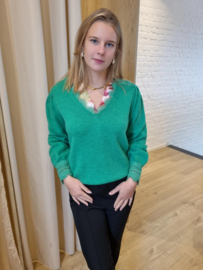 trui kanten hals en mouwen diepgroen