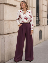 Bordeaux wide leg broek met plooidetail