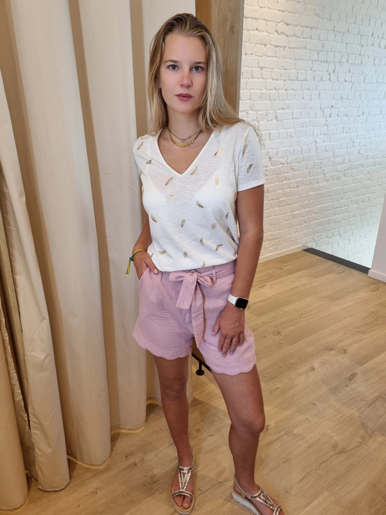 katoenen short met bindlintje roze