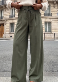 Kaki wide leg broek met strikdetail