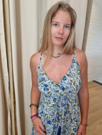 jurk blauwe print flosjes