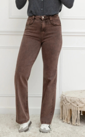 FR hoge taille wide fit met sierdetail chocolat