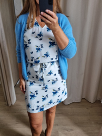 jurk met bindlintje en blauw motief