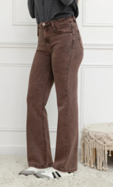 FR hoge taille wide fit met sierdetail chocolat