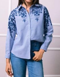 stevig hemd met broderie donkerblauw