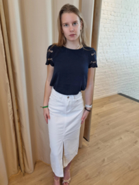 blouse met kanten mouwtjes donkerblauw JDYHANNAH