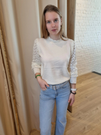 truitje met glanzende mouwen ecru