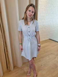 jurk met streepjes en treklintje  wit/blauw JDYLAUREL