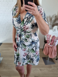 overslagjurk tropische print wit