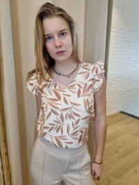 bloesje met lurex en zachte camel blaadjesprint