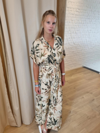 relaxed fit jurk met striklint en beige motief