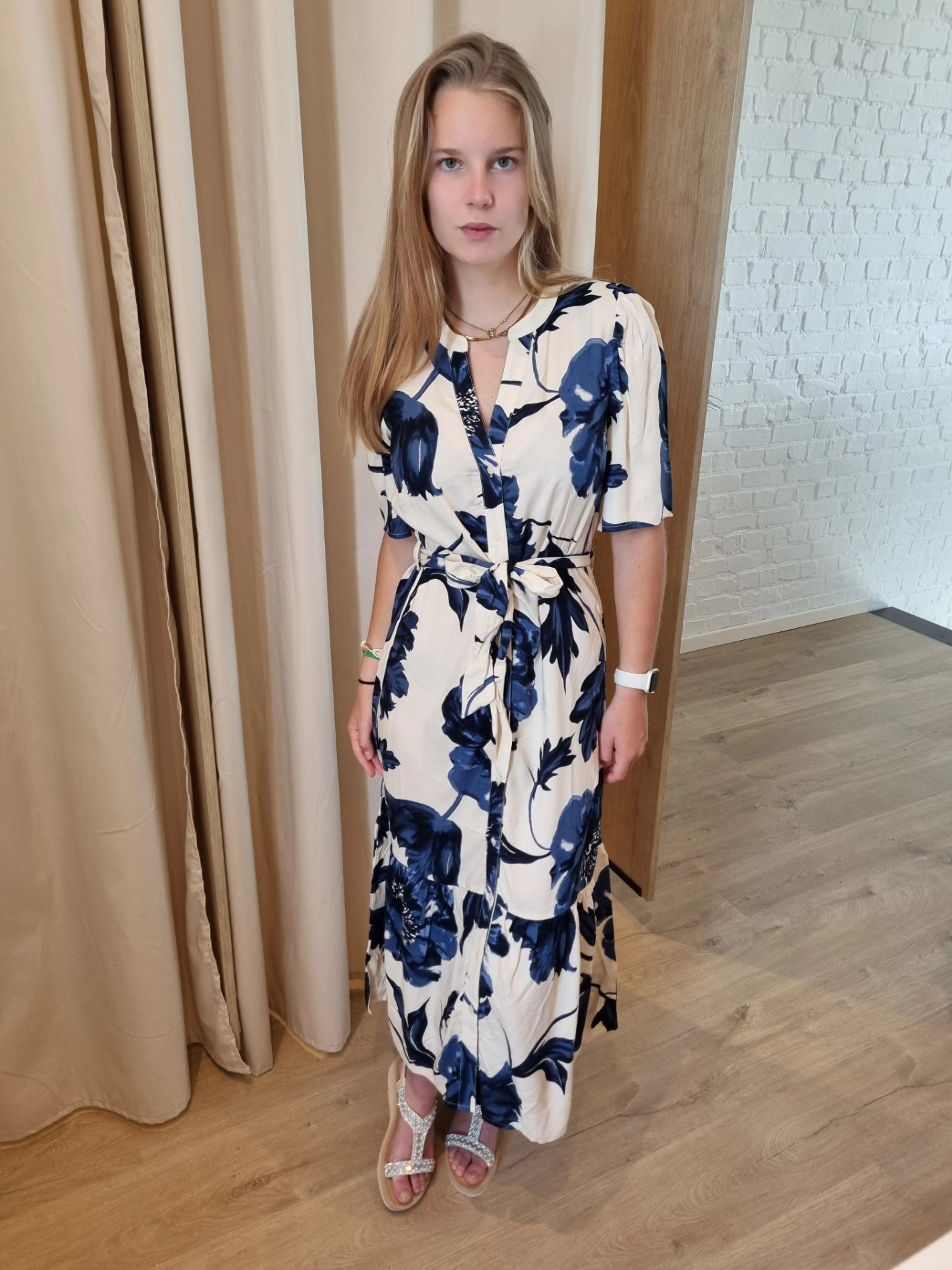 maxi-jurk met blauwe blaadjesprint JDYFLORA