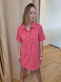 stevige katoenen jurk met zakje koraal