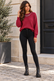 Bordeaux trui met strass detail