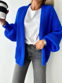 ruime cardigan in gebreid motief kobaltblauw