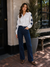 Folyrose LESLIE FIT navy marineblauw - hoge taille STRAIGHT FIT- WIDE LEG front pocket