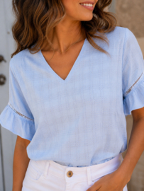 blouse met volantmouwtjes lichtblauw