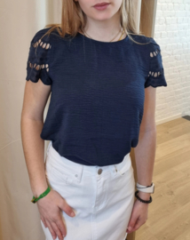 blouse met kanten mouwtjes donkerblauw JDYHANNAH