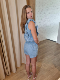 jeans playsuit met ruffles