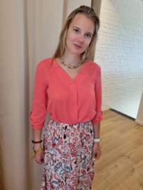 blouse met V-hals en 3/4 mouw JDY koraal