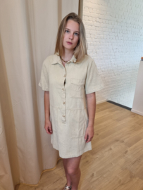 stevige katoenen jurk met zakje beige KILKY