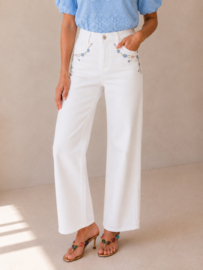 Wide broderie jeans wit  ST1068-2