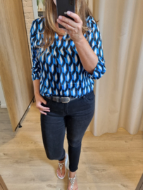 blouse geometrische motief kobaltblauw/zwart