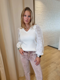 truitje met versierde mouwen ecru