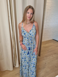 jurk blauwe print flosjes